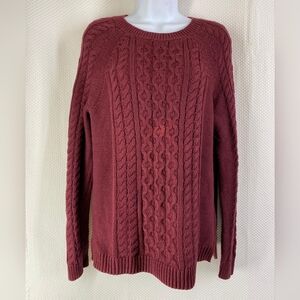 GAP Women's M Burgundy Cable Knit Crewneck Pullover Sweater Tunic Fisherman Cozy